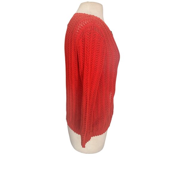 Jones New York Signature Women’s Red Open Knit Button Front Cardigan Sweater 100 - Picture 5 of 9
